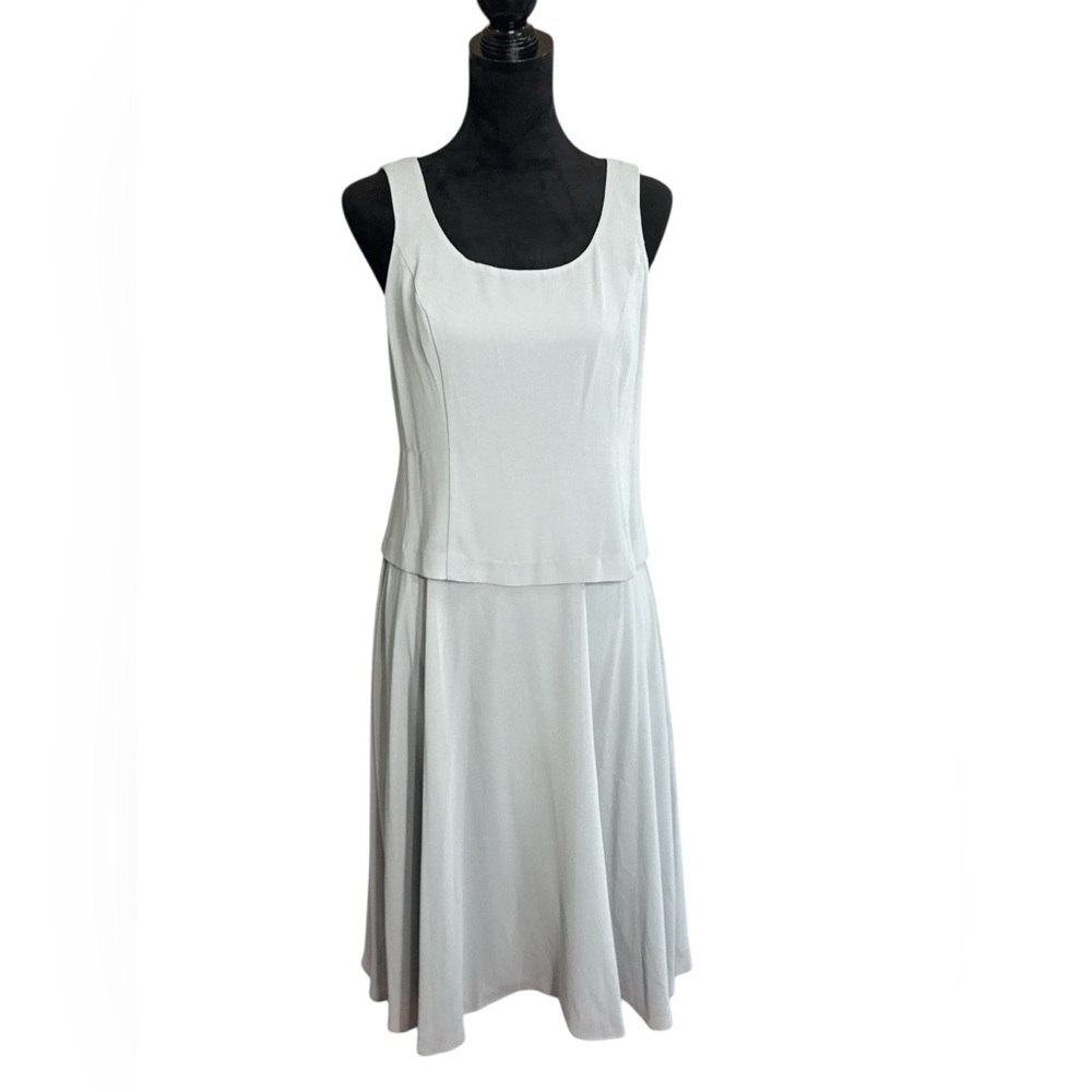 Jessica Howard Silver Gray Sleeveless Layered Midi Dress Size 10P Petite - Picture 2 of 10